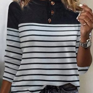 Crew Neck Striped Casual Sweatshirt, Sweatshirts & Hoodies, color:Black|size:XXL, JustFashionNow