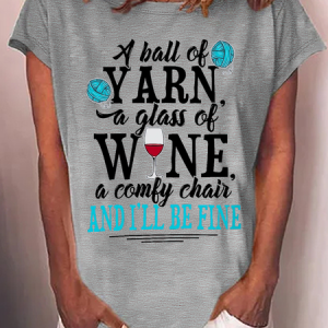 Women's A Ball Of Yarn Love To Knit Casual Crew Neck T-Shirt, color:Gray|size:3XL, Lilicloth.com
