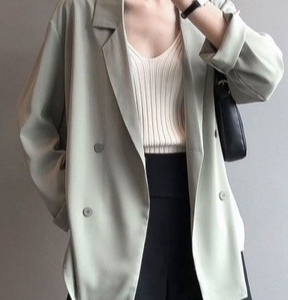 Plain Buckle Long Sleeve Casual Blazer, Blazers, color:Aqua|size:XXL, JustFashionNow