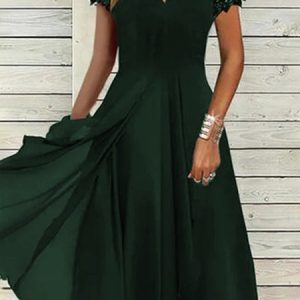 Casual V neck Plain Loose Short Sleeve Dress, Formal Dresses, color:Green|size:XS, JustFashionNow