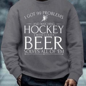 Men Got 99 Problems Beer Solves All Of’Em Regular Fit Text Letters Sweatshirt, color:Gray|size:3XL, Lilicloth.com