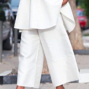 Plain Urban Loose Fashion Pants With No Belt, Pants, color:White|size:XXL, Stylewe