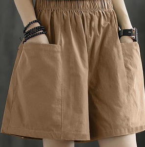 Plain Casual Pockets Shorts, Shorts, color:Caramel|size:4X, JustFashionNow