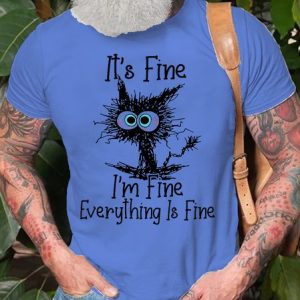 Funny I Am Fine Everything Is Fine Short Sleeve T-shirt, color:Light Blue|size:3XL, Lilicloth.com