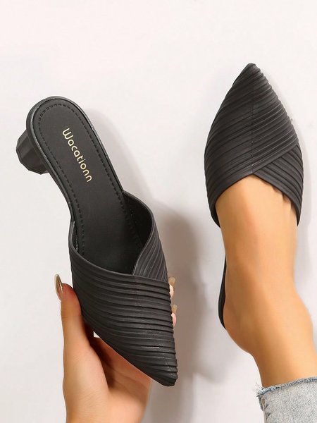 Women's Striped Waterproof Block Heel Mules, Flats, color:Black|size:40, JustFashionNow