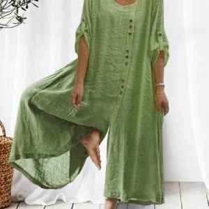 Cotton And Linen Plain Loose Casual Jumpsuit, Jumpsuits&Rompers, color:Green|size:XXL, JustFashionNow
