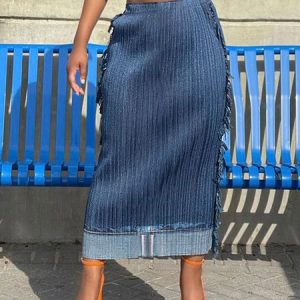 Daily Casual Denim Regular Fit Denim Skirt, Denim Skirts, color:Blue|size:XXL, Stylewe
