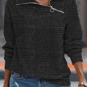 Casual Asymmetrical Plain Sweatshirt, Hoodies & Sweatshirts, color:Black|size:3XL, Noracora