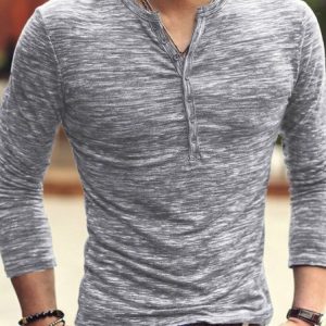 Plain Regular Sleeve Tight Casual Shirt, Shirts ＆ Blouse, color:Gray|size:XXL, JustFashionNow