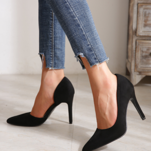 Minimalist Black Side Cutout Stiletto Heel Shallow Pumps, Heels, color:Black|size:43, Stylewe