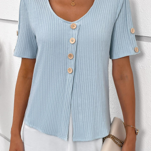 Plain Casual Loose Crew Neck T-Shirt, T-Shirts, color:Blue|size:XXL, JustFashionNow