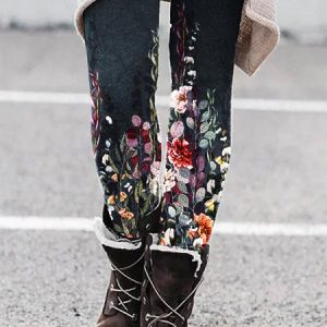 Floral Regular Fit Leggings, Leggings, color:Green|size:XXL, JustFashionNow