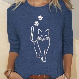 Loose Jersey Crew Neck T-Shirt, T-Shirts, color:Blue|size:XXL, JustFashionNow