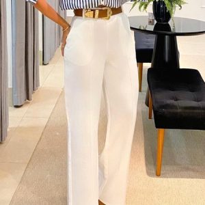 Casual Plain Loose Pants, Pants, color:White|size:XXL, JustFashionNow