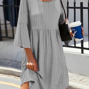plus size Striped Casual Dress, Dresses, color:Gray|size:4X, JustFashionNow