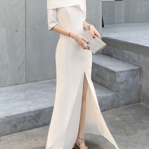 Regular Fit Elegant Evening Black Maxi Dress Wedding, Maxi Dresses, color:White|size:XXL, Stylewe