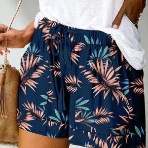 Casual Plants Natural Straight Pants Shorts, Shorts, color:Purplish blue|size:3XL, Noracora