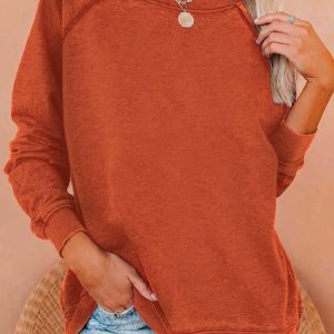Women's Plain Sweatershirt, color:Orange|size:3XL, Lilicloth.com
