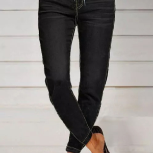 Straight Pockets Low Waist Polyester Jeans, Pants, color:Black|size:3XL, JustFashionNow