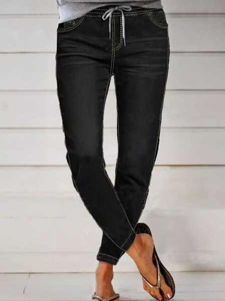 Straight Pockets Low Waist Polyester Jeans, Pants, color:Black|size:3XL, JustFashionNow