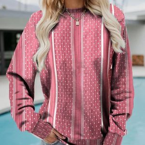 Casual Loose Crew Neck Geometric Sweatshirt, Sweatshirts & Hoodies, color:Pink|size:XXL, JustFashionNow