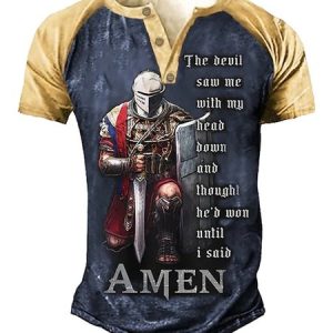 Men's Henley Shirt T shirt Graphic Tees Templar Cross Soldier Henley 3D Print Daily Short Sleeve  Clothing, T-Shirts, color:Yellow|size:3XL, JustFashionNow