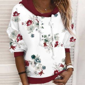 Casual Loose Floral Sweatshirt, Hoodies & Sweatshirts, color:White|size:XXL, Noracora