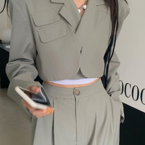 Statement Solid Blazer, Blazers, color:Light Gray|size:One-size, JustFashionNow