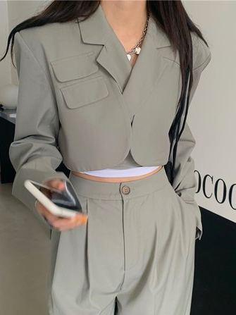 Statement Solid Blazer, Blazers, color:Light Gray|size:One-size, JustFashionNow