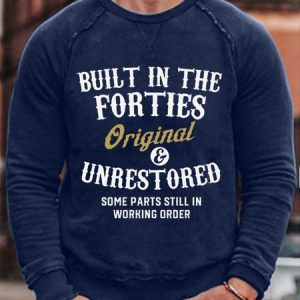 Built In The Forties Printed  Crew Neck Sweatshirt, color:Purplish blue|size:3XL, Lilicloth.com