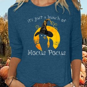 Women's Black Cat Moon Halloween Funny Halloween Bunch Of Hocus Pocus Casual Shirt, color:Blue|size:3XL, Lilicloth.com