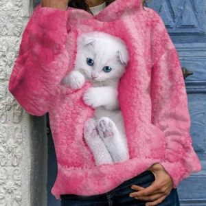 Animal Casual Loose Hoodie Sweatshirt, Sweatshirts & Hoodies, color:Deep Pink|size:XXL, JustFashionNow