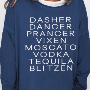 Women's Dasher Dancer Women's Funny Drinking Christmas Casual Sweatshirt, color:Deep Blue|size:3XL, Lilicloth.com