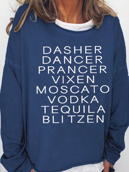 Women's Dasher Dancer Women's Funny Drinking Christmas Casual Sweatshirt, color:Deep Blue|size:3XL, Lilicloth.com