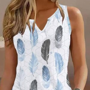 Feather Pattern Cotton Casual Tank Top, Tanks & Camis, color:White|size:XXL, JustFashionNow