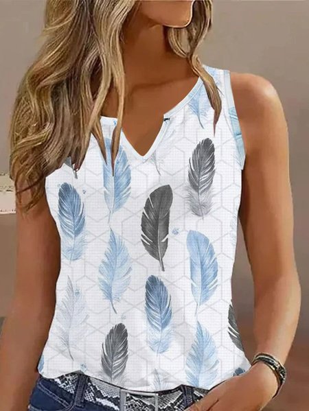 Feather Pattern Cotton Casual Tank Top, Tanks & Camis, color:White|size:XXL, JustFashionNow