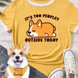Women's It's Too People Outside Today Matching T-Shirt, color:Yellow|size:XXL, Lilicloth.com
