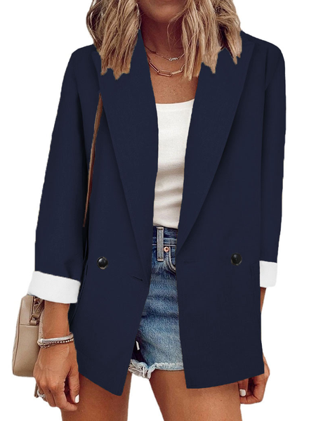 Plain Casual Shawl Collar Buttoned Blazer, Blazers, color:Purplish blue|size:3XL, JustFashionNow