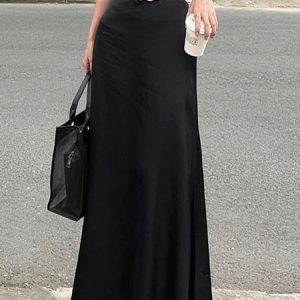Regular Fit High Waist Plain Simple Maxi Skirt, Skirts, color:Black|size:XXL, Stylewe