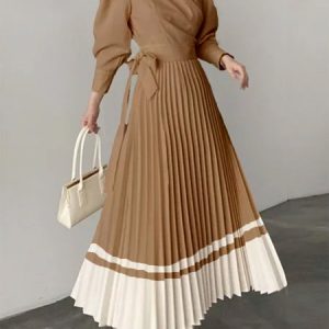 Shirt Collar Urban Regular Fit Midi Dress, Midi Dresses, color:Khaki|size:XXL, Stylewe