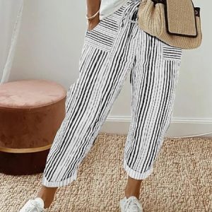 Abstract Stripes Loose Casual Pants, Pants, color:White|size:XXL, JustFashionNow
