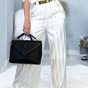 Urban Striped Regular Fit Fashion Pants With No Belt, Pants, color:White|size:XXL, Stylewe