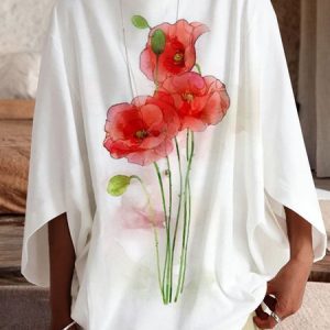 Loose Crew Neck Cotton And Linen Casual Shirt, Shirts & Blouses, color:White|size:XXL, JustFashionNow