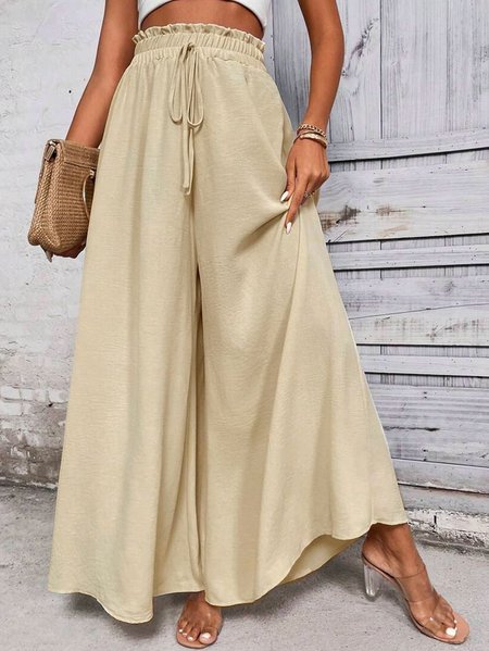 Casual Loose Paperbag Waist Knot Front Wide Leg Pants, Pants, color:Apricot|size:XXL, JustFashionNow