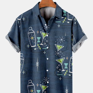 Vintage Geometric Shirt Collar Shirts & Tops, Shirts ＆ Blouse, color:Navy Blue|size:4XL, JustFashionNow
