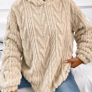 Fluff/Granular Fleece Fabric Casual Long sleeve Plain Sweatshirt, Hoodies & Sweatshirts, color:Khaki|size:XXL, Noracora