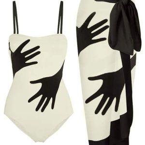 Printing Vacation Square Neck Abstract One Piece With Cover Up, Coverups, color:Apricot|size:XXL, Stylewe