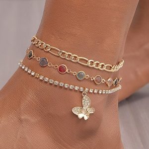 Vacation Diamond Crystal Butterfly Multi-Stack Anklet Boho Women's Jewelry, Anklets, color:As Picture|size:One-size, JustFashionNow