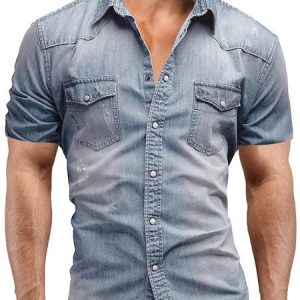 Casual Regular Fit Shirt Collar Regular Sleeve Shirt, Shirts ＆ Blouse, color:Light Blue|size:3XL, JustFashionNow