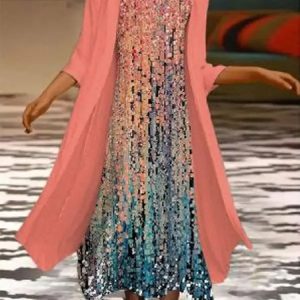 Round Neck Loose Floral Print Resort Sets Maxi Dress, Casual Dresses, color:Orange Pink|size:XXL, JustFashionNow
